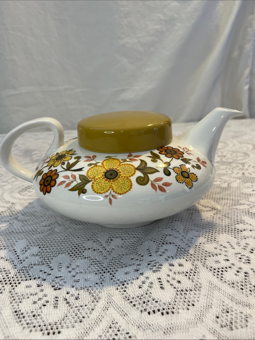Ridgway Ironstone Harvest Gold Vintage Floral Ceramic Teapot